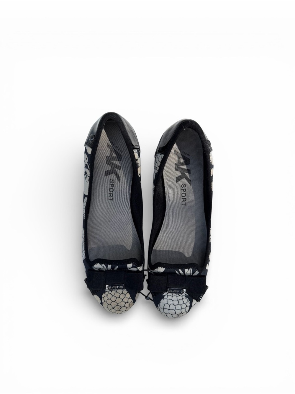 Anne Klein AK Sport Ballet Flats Black White Fruit Print Bow Women’s Shoes